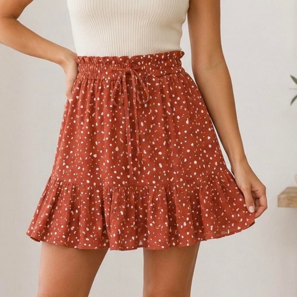 Womens rust spotted ruffle